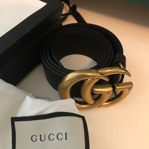 Gucci GG Marmont Gold Buckle Wide Black Belt